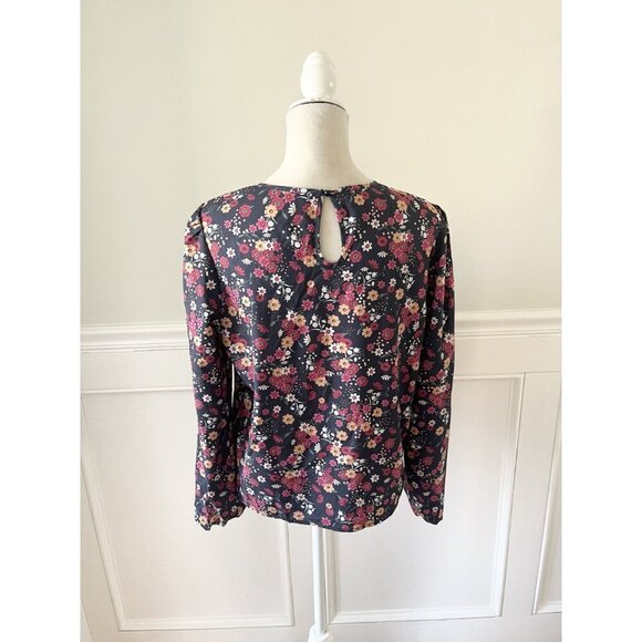 Shein L Floral Long Sleeve Blouse Keyhole Back Black Multicolor - Picture 5 of 7